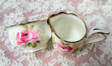 BEAUTIFUL Lush Pink Roses AMERICAN BEAUTY Royal Albert English Bone China Cream Jug Creamer and Open Sugar Bowl Romantic Cottage Brocante Decor Tea Table, Bridal Showers,Weddings
