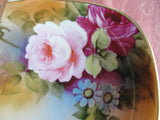 FABULOUS Antique NIPPON Handled Basket Dish Gorgeous Hand Painted Rich PINK ROSES Flowers Lush Gold Handle Highly Decorative Porcelain Handled Basket Collectible Nippon China