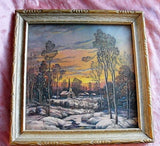 ANTIQUE 1920s Romantic Charming Framed Print Cozy Winter Scene Picure Very Thomas Kinkade Farm House Decor Collectible Winter Scenes