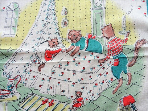 ADORABLE Vintage 1930s Hanky Childrens Handkerchief Dressed Cats Toys Nursery Scene Printed Child's Hankie GORGEOUS Vintage Hanky Great To Frame