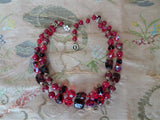 GLAMOROUS Art Glass Necklace, Signed Regency Jewels, Stunning Glass Beads, Double Strand Art Glass Necklace,MCM Red Glass, Collectible Vintage Jewelry