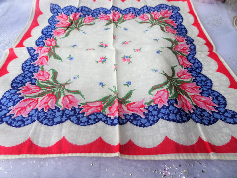 PRETTY  Vintage Printed Floral Hanky Colorful Flowers Handkerchief To Frame Collectible Hankies,1950s Hankies, 1950s Hanky, 1950s Handkerchiefs, Mid Century Hankies