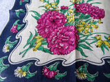 DRAMATIC Vintage Printed Floral Hanky Colorful Flowers Handkerchief To Frame Collectible Hankies,1950s Hankies, 1950s Hanky, 1950s Handkerchiefs, Mid Century Hankies