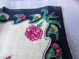 DRAMATIC Vintage Printed Floral Hanky Colorful Flowers Handkerchief To Frame Collectible Hankies,1950s Hankies, 1950s Hanky, 1950s Handkerchiefs, Mid Century Hankies