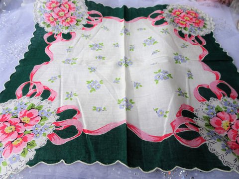 GORGEOUS Vintage Printed Floral Hanky Colorful Flowers Handkerchief To Frame Collectible Hankies,1950s Hankies, 1950s Hanky, 1950s Handkerchiefs, Mid Century Hankies