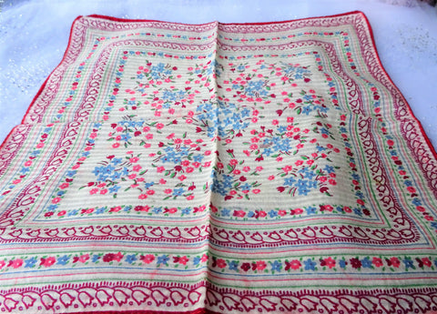PRETTY Vintage Printed Floral Hanky Colorful Flowers Handkerchief To Frame Collectible Hankies,1950s Hankies, 1950s Hanky, 1950s Handkerchiefs, Mid Century Hankies