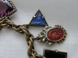 STUNNING Art Deco Czech Glass FOB Charm Bracelet 12 Detailed Watch Fobs,Quality 1920s-30s Unique Bracelet,Collectible Czech Glass Jewelry