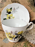 PRETTY Teacup and Saucer by REGENCY English Fine Bone China Vintage Yellow Flowers Cup and Saucer Collectible Teacups, Bridal Shower Gift