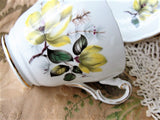 PRETTY Teacup and Saucer by REGENCY English Fine Bone China Vintage Yellow Flowers Cup and Saucer Collectible Teacups, Bridal Shower Gift