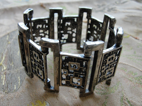 1960s 70s FABULOUS Robert Larin Brutalist Modernist Signed Wide Cuff Bracelet Silver and Pewter Large Bracelet UNIQUE Design Vintage Jewelry