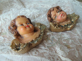 ENCHANTING Pair of Sweet WAX Little Angel Heads, Putti,Cherubs,Wall Decor,Christmas Decorations, Lovely Old European Wax Figures, Hand Painted , Collectible Wax Figures