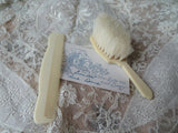 VINTAGE Sweet Hand Painted Baby Hair Brush Comb Set, FRENCH Ivory Celluloid, Pink Blue White ROSES Flowers, Baby Shower Gift, Doll Prop, Vanity,Collectible Vintage Baby Items