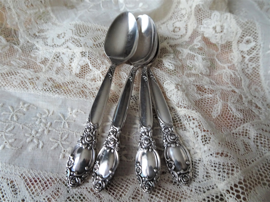 ROMANTIC Set of Silver Demitasse Spoons, Community Silverplate BALLAD Pattern, Set of 4 Boxed Silver Teaspoons, MCM,Collectible Vintage Silver