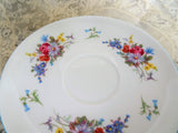 BEAUTIFUL English Bone China Teacup and Saucer, Signed Shelley H Pardoe, Blue Hand Painted Trim, Lush Floral Cup and Saucer, Collectible Vintage Teacups