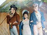 BEAUTIFUL Antique Huntley and Palmers English Biscuit Tin,Regency Pretty Girl and 2 Handsome Men, Collectible Antique Tins