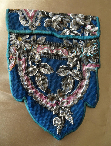 BEAUTIFUL Antique Victorian Glass Beadwork and Needlepoint Wall Pocket, Lovely Colors, Perfect To Hang or Frame,Victoriana