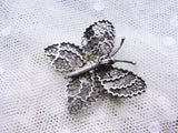 BEAUTIFUL Antique Silver Lace Like Detailed Filigree Butterfly Brooch Insect Pin Jewelry