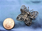 BEAUTIFUL Antique Silver Lace Like Detailed Filigree Butterfly Brooch Insect Pin Jewelry