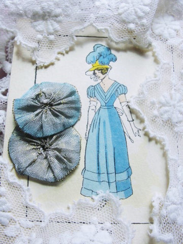 LOVELY Antique French Ribbonwork Ombre Blue Rosette Flower Lame Metallic Ribbon Flowers Vintage 20s Flapper Downton Abbey Gatsby Rosettes