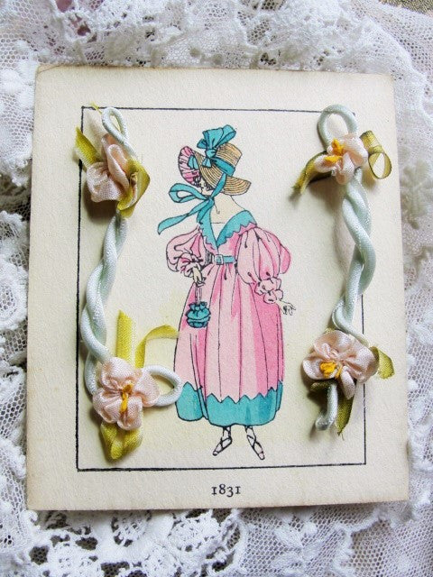 BEAUTIFUL Antique French Ribbonwork Pink Rose Buds Rosette Ribbon Flowers 1920s Flapper Era Floral Pretty Pinks Blues Yellow Stamens Pair