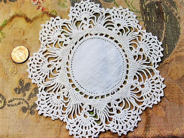 Lovely Vintage Linen and Crochet Lace Small Doily Collectible Linens