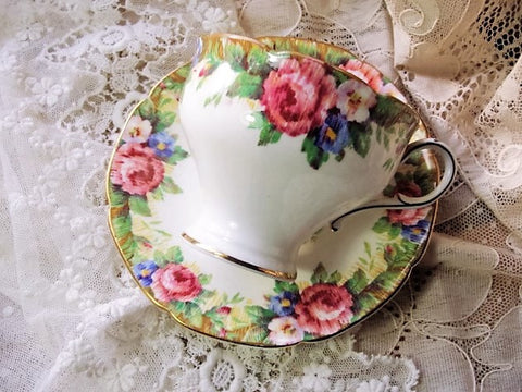 BEAUTIFUL Antique Tea Cup and Saucer TAPESTRY ROSE Paragon English Bone China for Bridal Luncheons,Showers, Hostess Gift, Bridesmaid Gift, Weddings,Tea Parties