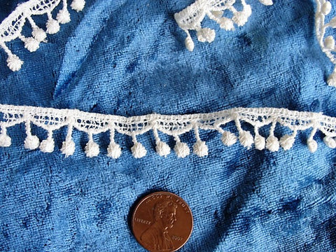 GORGEOUS Antique French Lace, TINY Cotton Trim, Dainty Lace, Bobble Drops Lace, Doll Size, Baby Bonnets, Bridal Heirloom Sewing,Collectible Lace