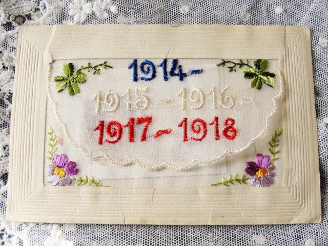 Antique Souvenir Beautiful Silk Embroidered Postcard From France World War I