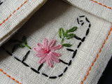 SWEET Vintage 1930s Luncheon Tea Time Napkins Set Pretty Pink Embroidery Never Used