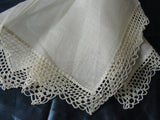 Vintage 1930s Fine Irish Linen and Hand Made Lace Hanky Perfect For Wedding Handkerchief Bridal Hankie