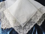 BEAUTIFUl Antique BRIDAL WEDDING Handkerchief Irish Linen WIDE French Lace Hankie Special Bridal Hanky