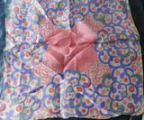 1930s ART DECO Silk Hanky Lovely Printed Pink Lavender Handkerchief Vintage Hankie