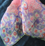 1930s ART DECO Silk Hanky Lovely Printed Pink Lavender Handkerchief Vintage Hankie