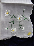 Lovely Vintage Hand Embroidered Swiss Hankie BRIDAL WEDDING HANDKERCHIEF Special Hanky Daisies Flowers Embroidery