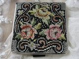 BEAUTIFUL Vintage Powder Compact Mirror Petit Point Tapestry Bridesmaid Gift Just Lovely