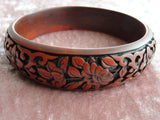 ANTIQUE Hand Carved Cinnabar Bangle Bracelet, Exceptional Detailed Carving, Red Cinnabar,Intricate Carved Design, Lovely To Wear or Display