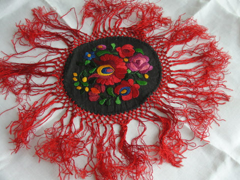 1920s BOHEMIAN Doily Centerpiece,Hungarian Matyo Dramatic Hand Embroidery,Colorful Ethnic Textile,Decorative, Euro Chic, Boho Decor, Collectible Doilies