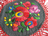 1920s BOHEMIAN Doily Centerpiece,Hungarian Matyo Dramatic Hand Embroidery,Colorful Ethnic Textile,Decorative, Euro Chic, Boho Decor, Collectible Doilies