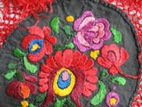 1920s BOHEMIAN Doily Centerpiece,Hungarian Matyo Dramatic Hand Embroidery,Colorful Ethnic Textile,Decorative, Euro Chic, Boho Decor, Collectible Doilies