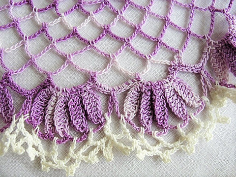 VINTAGE PURPLE Doily,Hand Crocheted Centerpiece, Pretty Doilies,Farmhouse Decor, French Cottage Decor, Collectible Vintage Doilies