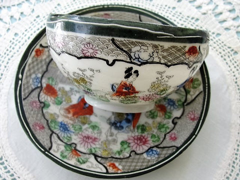 LOVELY Antique Oriental Geisha Girl Fine China Teacup and Saucer Hand Painted Highly Decorative Cup and Saucer Collectible