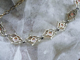 LOVELY 1950s Pink Moon Glow Thermoplastic and Gold Tone Metal Necklace Wear or Collect Vintage Costume Jewelry