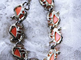BEAUTIFUL 1950s Coral Luminous Thermoplastic and Gold Tone Metal Necklace Wear or Collect Vintage Costume Jewelry