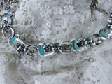 FABULOUS 1950s Mid Century Turquoise Glass Stones and Silver Tone Metal Necklace Collectible Vintage Jewelry