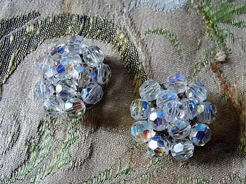 DAZZLING Vintage Austrian Swarovski Crystal Earrings Shimmering Aurora Borealis Cut Crystals Clip On Earrings Vintage Jewelry