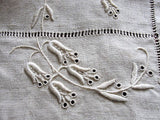 GORGEOUS Antique Natural French Linen Small Tablecloth Table Topper Lustrous Raised Embroidery Monogram Fine Vintage Linens