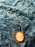 1920s CZECH Glass Victorian Revival Glass Cameo Necklace Pendant, Beautiful Lady Set in Filigree, Romantic Necklace, Bridal Necklace, Collectible Old Costume Jewelry,Gifts For Her