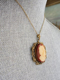 1920s CZECH Glass Victorian Revival Glass Cameo Necklace Pendant, Beautiful Lady Set in Filigree, Romantic Necklace, Bridal Necklace, Collectible Old Costume Jewelry,Gifts For Her