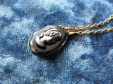 1930s CZECH Glass Victorian Revival Black Glass Cameo Necklace Pendant, Classic Beautiful Lady Cameo, Romantic Necklace, Bridal Necklace, Collectible Old Costume Jewelry,Gifts For Her