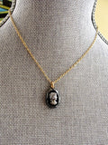 1930s CZECH Glass Victorian Revival Black Glass Cameo Necklace Pendant, Classic Beautiful Lady Cameo, Romantic Necklace, Bridal Necklace, Collectible Old Costume Jewelry,Gifts For Her